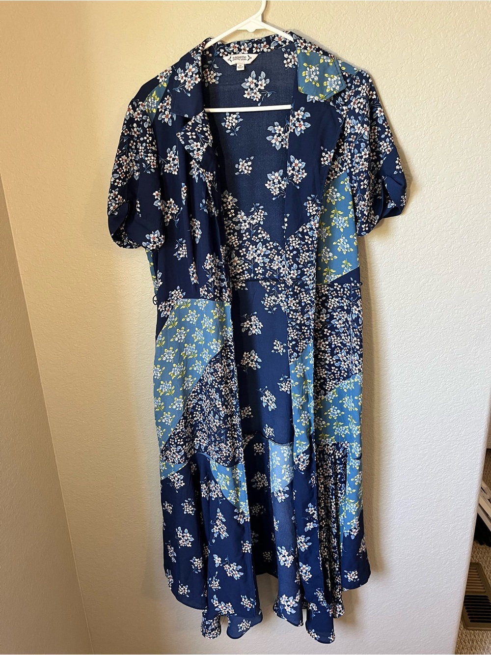 Nanette Lepore Navy Blue Floral Patchwork Duster Kimono Dress Size 12 Cottagecor